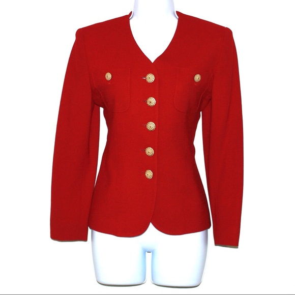 Vintage Red 100% Wool Structured Boxy Blazer - Picture 3 of 8